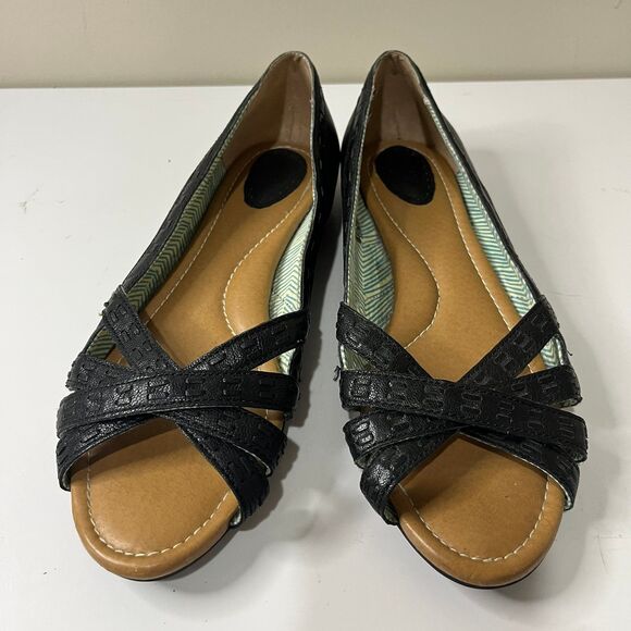 Fossil Black Leather Strappy Peep Toe Flats Y2K size 8.5 - Picture 2 of 6